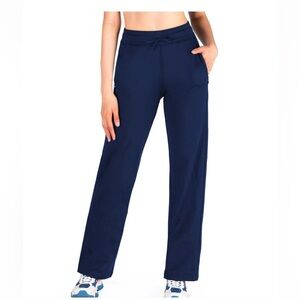 YOGiPACE Fleece Lined Navy Blue Women's Pants Straight Leg Pants Zip Pockets SzM